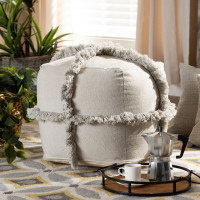 Baxton Studio Alfro-Grey-Pouf Alfro Moroccan Inspired Grey Handwoven Cotton Fringe Pouf Ottoman